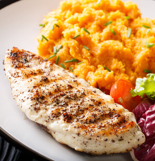 Grilled Turkey with Sweet Potato Mash